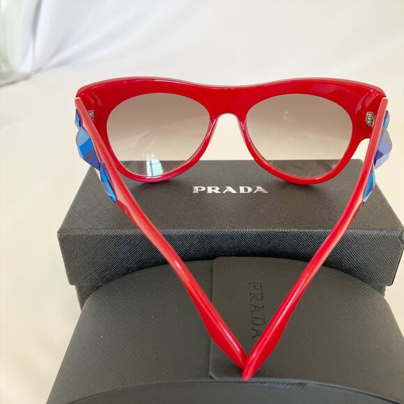 PRADA Vintage Womens Red Cat Eye Swarovski Sunglasses Italy Circa 2015 Y2K - Picture 5 of 10